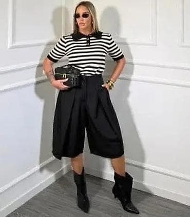 Šortsevi, Bermude: Ženske široke bermude sa nabranim preklopima - Model: midi bermude — 4