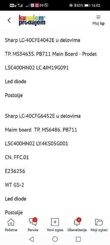 price sa zvucnikom: Sharp LCD televizor, modeli LC-40CFE4042E i LC-40CFG6452E - Ekran: 40 — 9