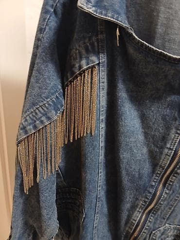 pandora slovo m: Džins jakna sa resama od metalnih lančića - Materijal: klasičan plavi — 5