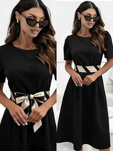 satenski bebi dol: Midi haljina sa kratkim rukavima i dekorativnim pojasom - Kroj — 5