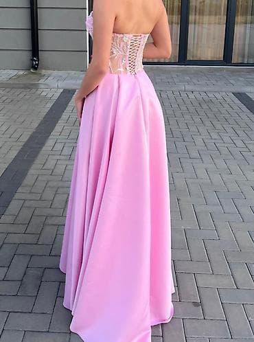 baletanke elegantne: Svečana duga haljina u nežno roze boji. - Kroj: A-linija sa visokim — 5