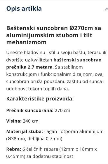 Garden umbrellas, awnings and pavilions: Baštenska suncobrana sa LED osvetljenjem na solarni pogon - Prečnik — 9