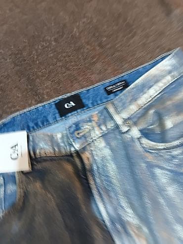 christian dior papuce cena: C&A ženske farmerke – Iconic Straight, srebrni metalik premaz l/xl — 2