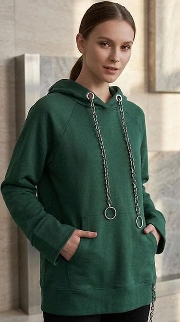 zenske helanke prodaja: Zelena ženska dukserica s kapuljačom, urbanog dizajna. Model sa raglan — 1