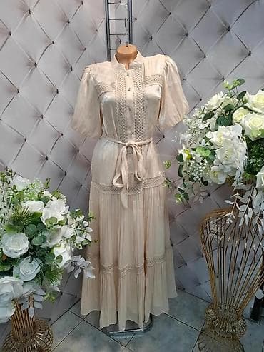 Boho maxi haljina sa kratkim puff rukavima i dugmadima niz prednji