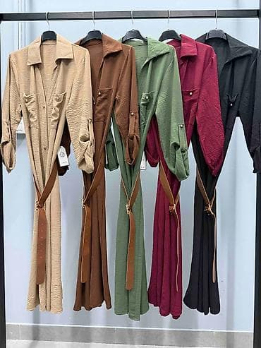 Košulja-haljina sa kaišem - Model: midi dužina, kopčanje niz prednji — 1