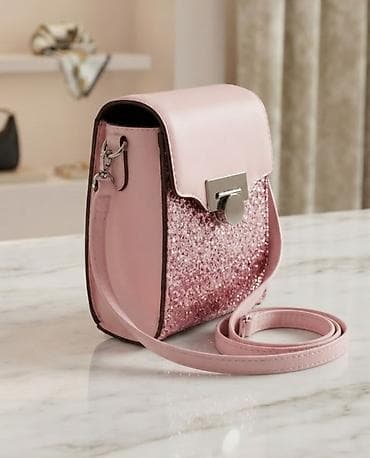 Mini torbica preko ramena – roze, sa šljokičastim prednjim panelom -
