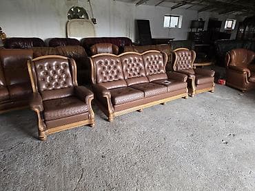 dvosed i dve fotelje: Kožni set za dnevni boravak – klasičan stil - Komplet: trosed + 2 — 10