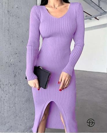 Dukserice: Rebrasta pletena haljina sa dugim rukavima i V-izrezom. Midi dužina sa — 6