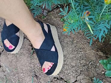 jordanke patike: Ženske platform sandale sa pertlama od jute - Boja gornjišta: crna - — 3