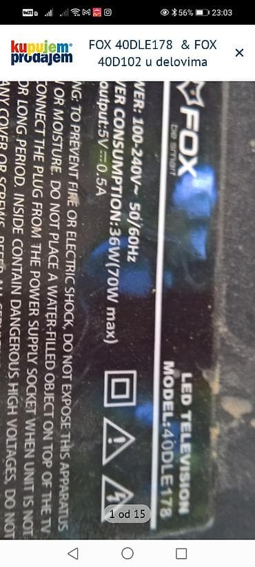 daljinski za tv sharp aquos: FOX 40DLE178 i FOX 40D102 – delovi za televizore (40") Dostupne — 2