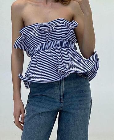 majice sa dekolteom: Top strapless top sa elastičnim naborom u gornjem delu i u struku — 2