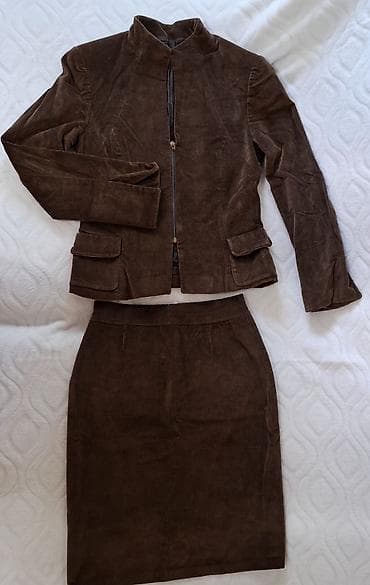 Overalls: Dvodijelni ženski komplet – braon somot - Materijal: somot — 2