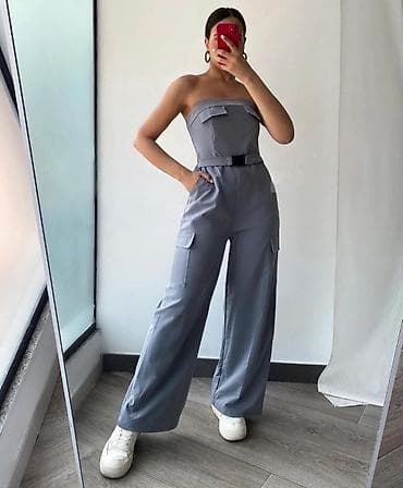 boho komplet: ✨Ženski kombinezon bez bretela sa širokim nogavicama i cargo — 3