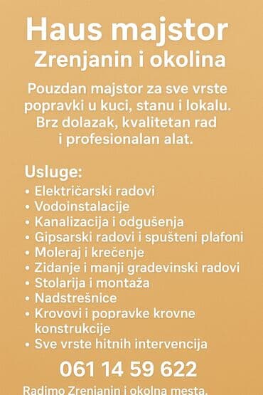 Haus majstor – Zrenjanin i okolina Pouzdan majstor za sve vrste