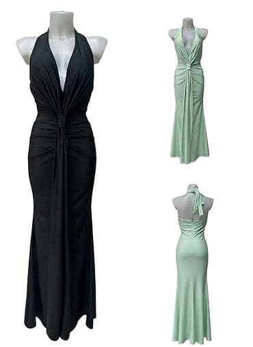 Elegantna večernja haljina sa dubokim V izrezom i halter vezivanjem — 3