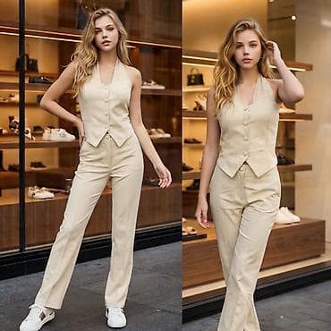 Women's Sweatsuits: 💫Zenski dvodelni set – prsluk sa halter okovratnikom i ravne pantalone — 5