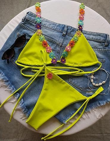 Kupaći kostimi: Ženski bikini set – neon žuto - Model: dvodelni bikini sa trouglastim — 2