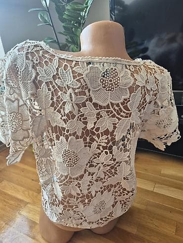Rolke: Bela heklana/čipkana bluzica kratkih rukava, prozračna i providna, sa — 2