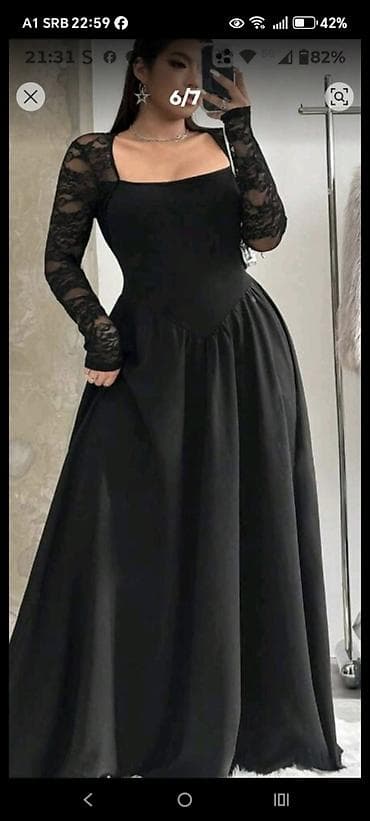 planika beograd: Elegantna duga crna haljina - Model: duga svečana haljina A-kroja sa — 2