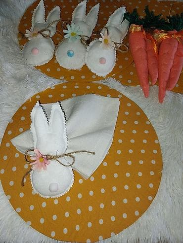 prstenčići za salvete: Uskršnji set dekoracija od filca – ručni rad- prstencici sa zekom. - — 7