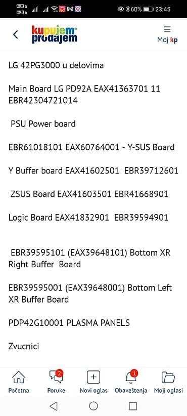 LG 42PG3000 – delovi za plazma TV Dostupne ploče i komponente sa