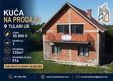 izdavanje kuca sopot: Na prodaju kuća u Tularima kod Uba! Površine 135 m2 površina placa 51 — 1