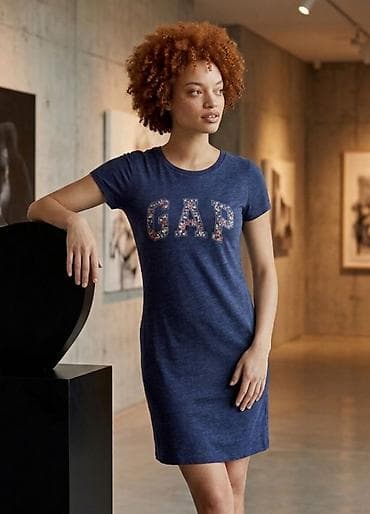 nike kacket beli: GAP ženska haljina–majica, tamnoplava (melanž). - Kroj: ravna silueta — 1