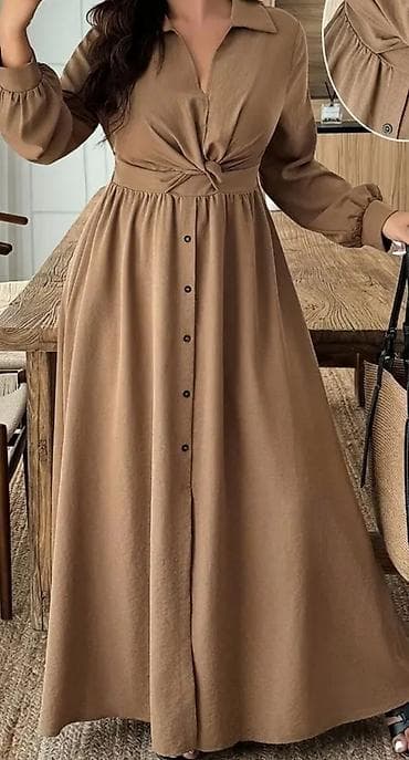 kesa za led: Duga haljina potpuno nova u boji karamele/kamila nijanse, sa dugim — 1