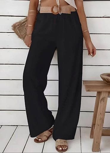 kozne farmerke: Ženske široke letnje pantalone sa pojasom - Model: ravne, široke — 2