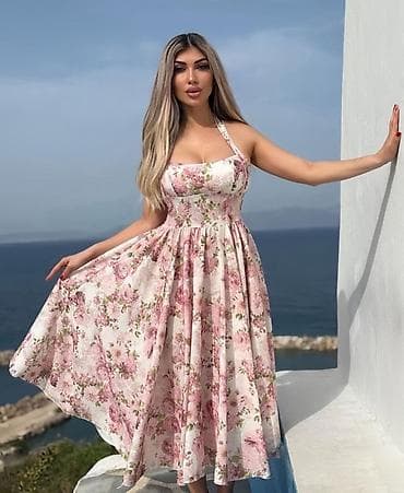 Letnja midi haljina na vezivanje oko vrata – romantičan cvetni print