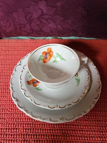 porcelanske solje za caj: Porcelanski nemacki set nemacki,rucna obrada,oslikavanje 70te. Set — 3