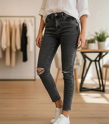 cipele ruma: Ženski skinny farmerki – siva/ugljen oprana nijansa. Vel S - Kroj — 4