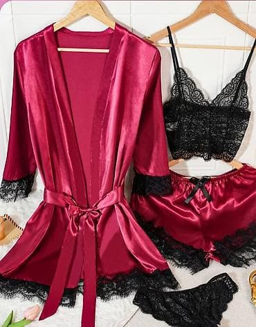 Overalls: Ženski komplet za spavanje i donji veš XL – 4 dela - Satenski kimono — 1