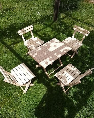 Drveni sklopivi set za decu – sto i 4 stolice - Materijal: puno drvo