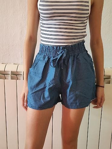 latex pantalone: Ženske letnje šorts pantalone – plava denim nijansa - Model: ležeran — 1