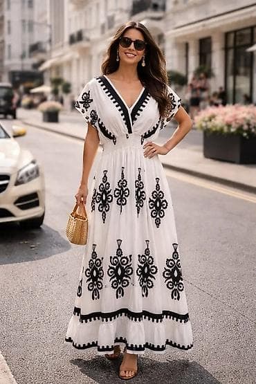 svetlece pidzame cena: Boemska maxi haljina sa etno vezom - Kroj: duga, lepršava maxi — 5