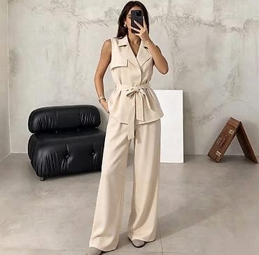 Overalls: Komplet bez rukava elegantan sako prsluk + široke pantalone. Kroj — 3