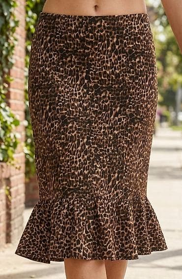 luna suknje snizenje: Ženska suknja sa animal printom (leopard) – kroj olovka sa volanom na — 1