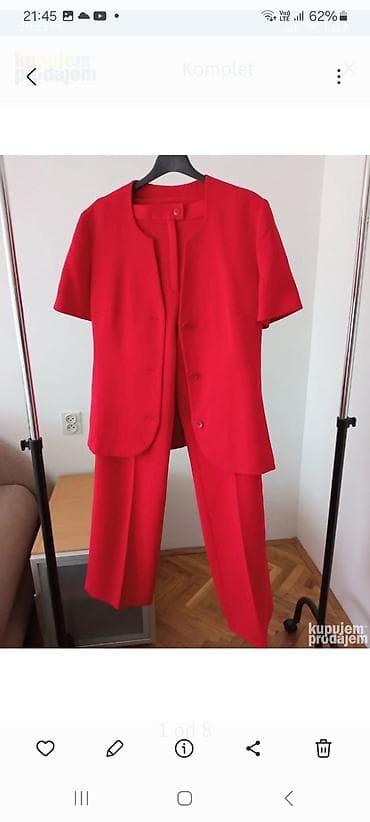 prsluk i pantalone komplet: Ženski komplet – pantalone i bluza/sako kratkih rukava u jarko crvenoj — 1
