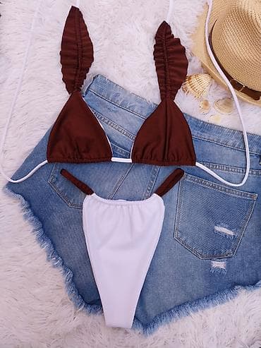 sesiri za plazu: Dvodeni bikinije set – trokutasti grudnjak sa nabranim kaiševima i — 3