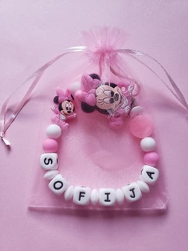 Silikonski lancic za dudu ili glodalicu sa Dizni figurom I klipsom i