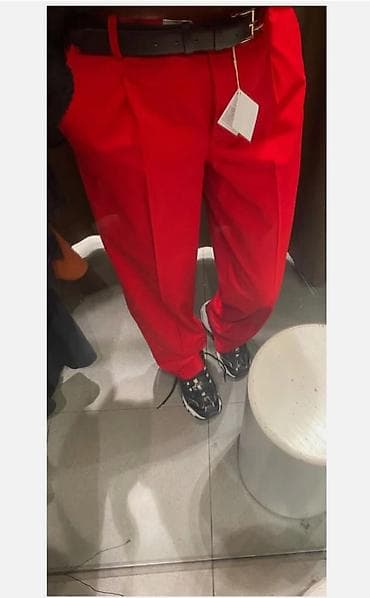 sorc i sako komplet: Crvene elegantne pantalone sa faltama - Kroj: ravan, blago širi — 2
