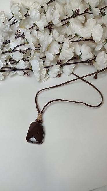 pozlaceni nakit: Ručni privezak/ogrlica sa tamno-braon kamenim privjeskom - Privezak — 4