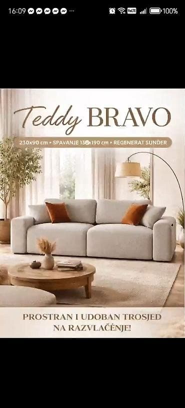 Prostran i udoban trosed na razvlačenje marke Teddy Bravo, dimenzija