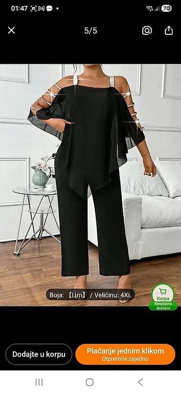 Elegantni dvodelni komplet – crni - Gornji deo: lepršava tunika od