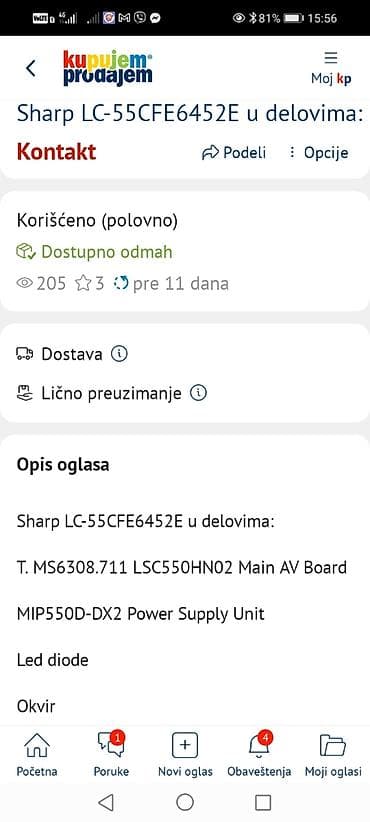 cetka za ispravljanje kose cena: Sharp LC-55CFE6452E – delovi Dostupni originalni delovi sa modela — 1