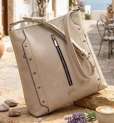 jumbo torba za plazu: Elegantna ženska torba preko ramena u bež nijansi. - Materijal — 1