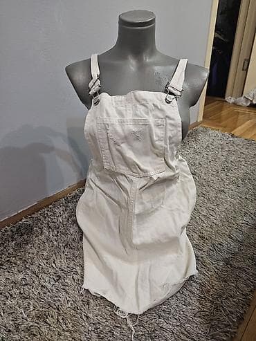 PULL&BEAR bele treger haljina/zgodno kecelja-haljina od čvrstog