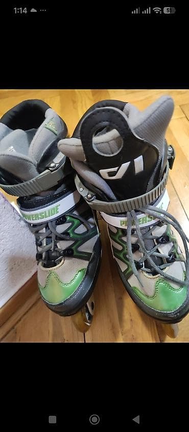 90210 sa prevodom: Roleri Power Slide – inline, 4 točka po cipeli. - Dizajn: crno‑zelena — 7